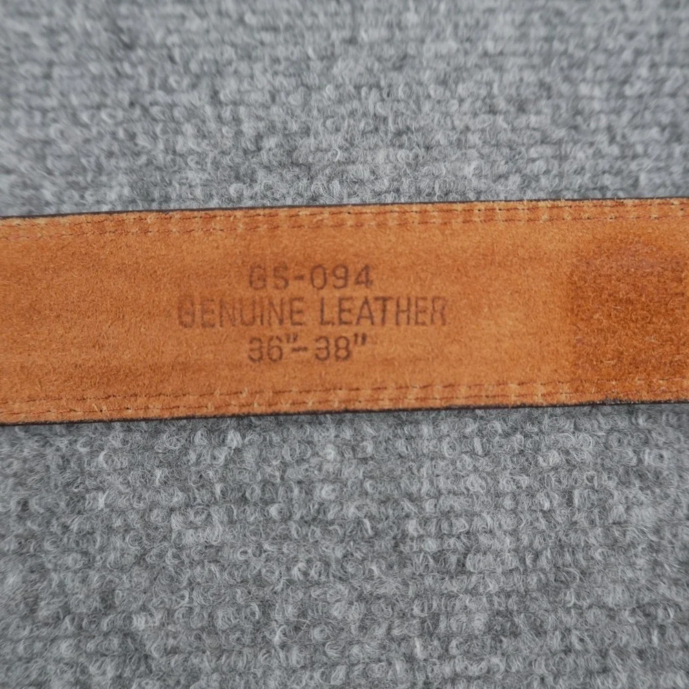 Jeans Belt Mens Size 36-38 Brown Genuine Leather Silver Buckle GS-094‎